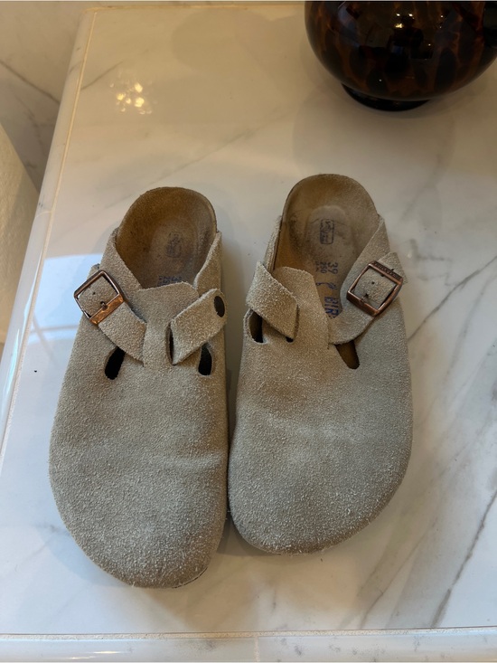 Birkenstock Shoes - Birkenstock Suede Slip-On Clogs - Light Beige